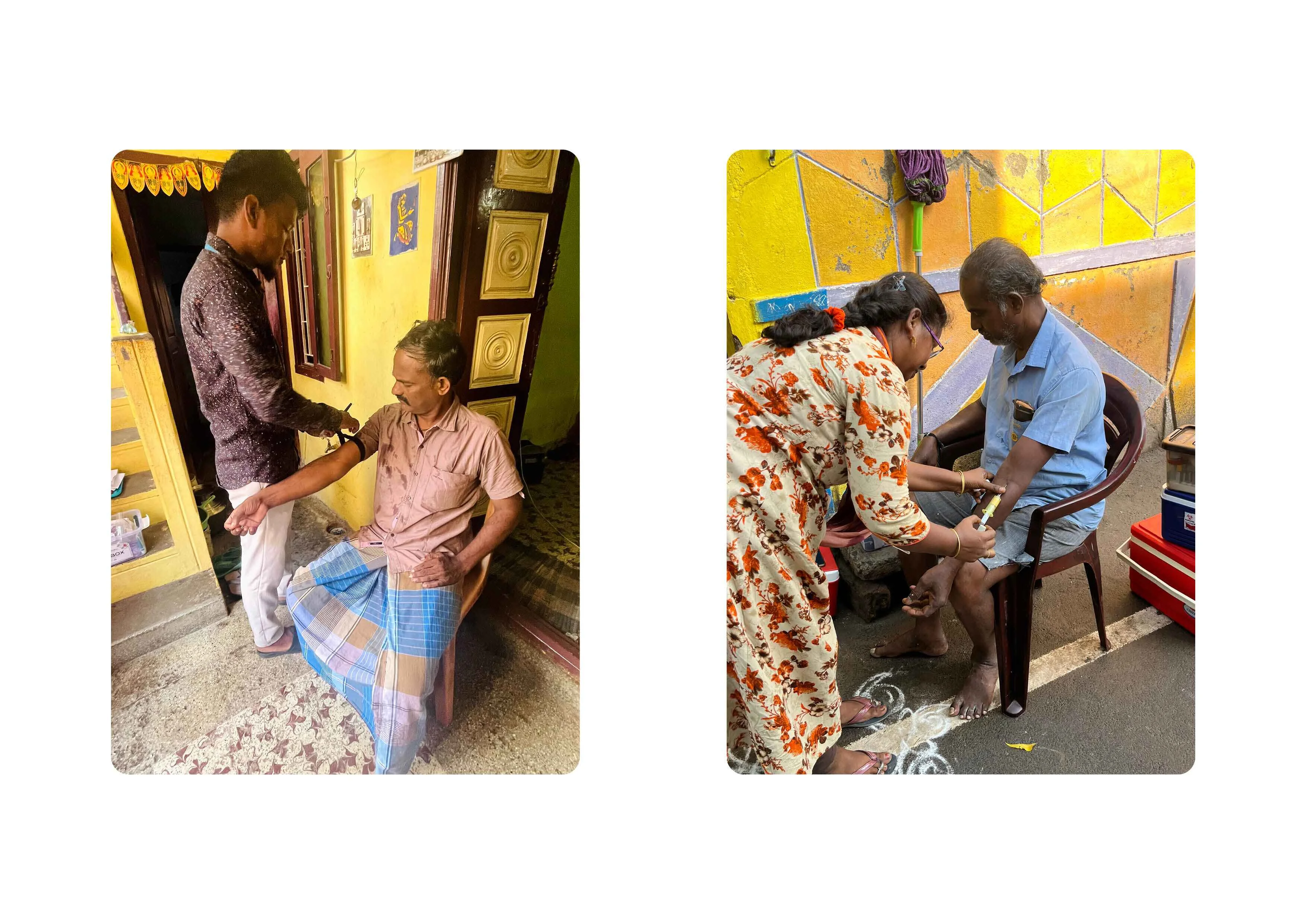 Collecting blood samples from participants 